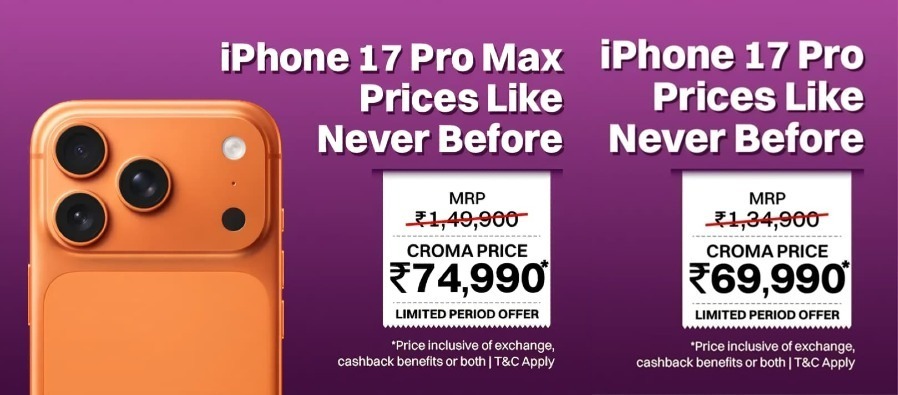 Croma Opens Pre-Bookings for New iPhone 18 Pro Line-Up with Exclusive Exchange Bonus of up to ₹12,000 Croma Opens Pre-Bookings for New iPhone 18 Pro Line-Up with Exclusive Exchange Bonus of up to ₹12,000