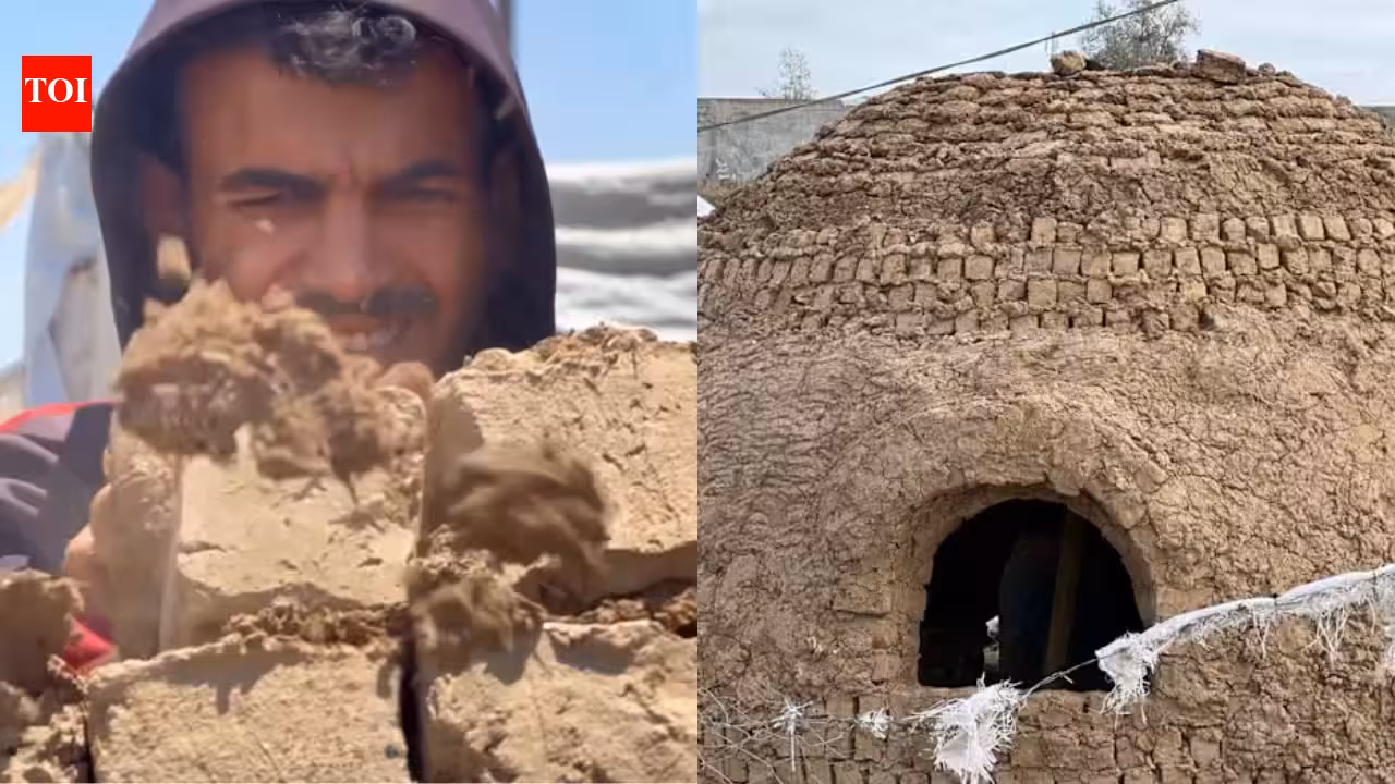 After losing their home in Gaza, a Palestinian potter turned clay into dome-shaped shelter for his parents as shortages of cement and steel stall reconstruction