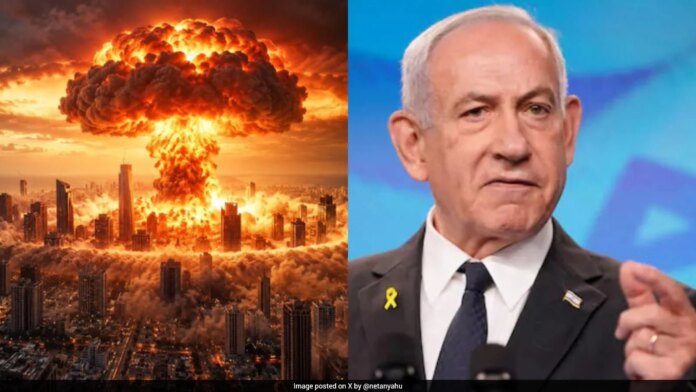 Netanyahu Shares AI Image Of Nuclear Blast In Tel Aviv 2 Days Ahead Of Polls